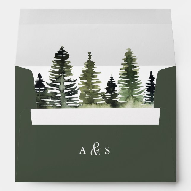 Enveloppe Arbre à pin vert de la forêt de Monogramme (Dos (Bas))