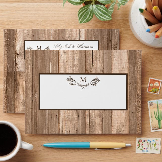 Enveloppe Arbre de monogramme rustique de campagne & mariage (Desk)