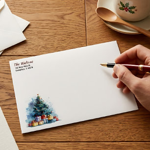 Enveloppe Arbre de Noël à l'aquarelle pour les fêtes