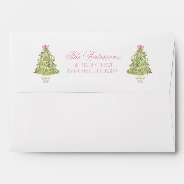 Enveloppe Arbre de Noël Aquarelle rose (Dos (Haut rabat))