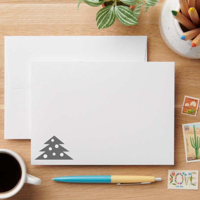 Enveloppe Arbre de Noël gris blanc Script Retourner l'adress (Desk)