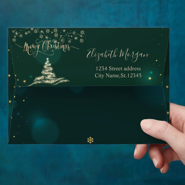 Enveloppe Arbre de Noël Or Flammes de neige Vert Noël (Hand)