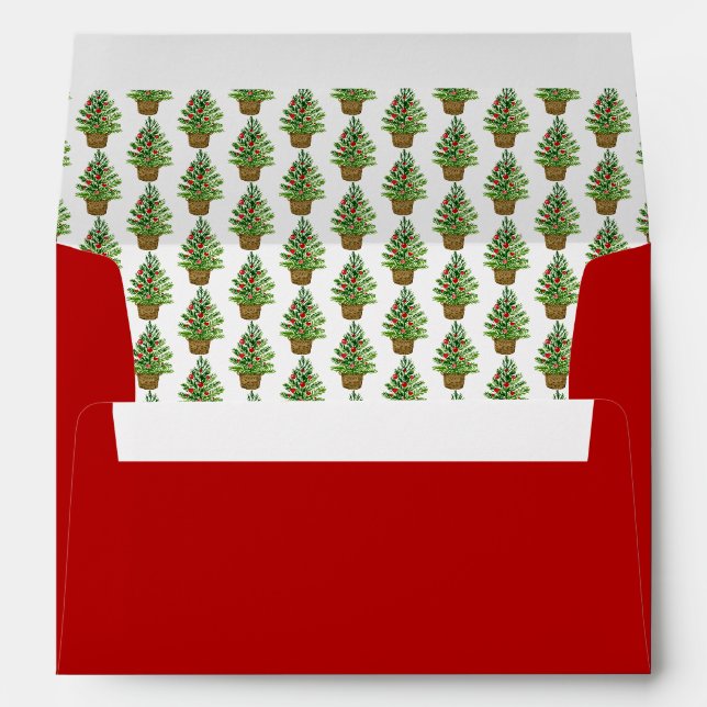 Enveloppe Arbre de Noël sur un panier d'osier Fêtes rouges (Dos (Bas))