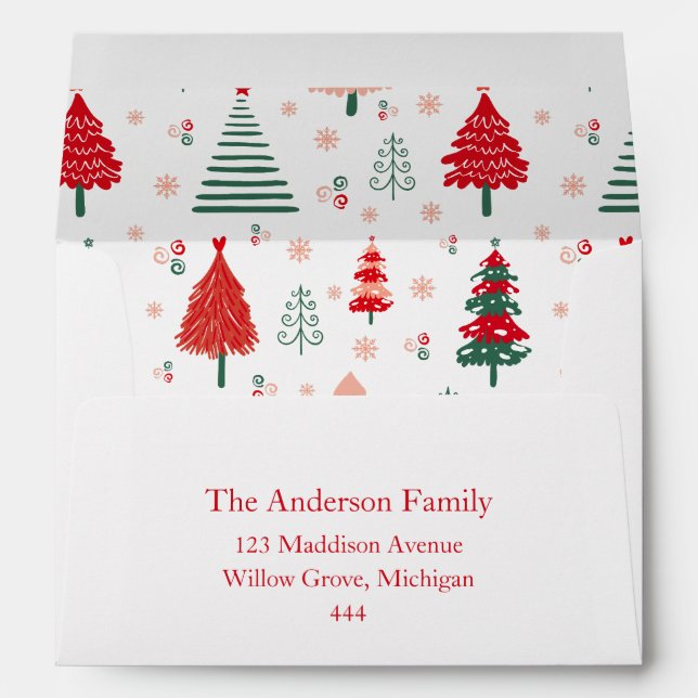 Enveloppe Arbres de fête et rennes Noël scandinave (Dos (Bas))