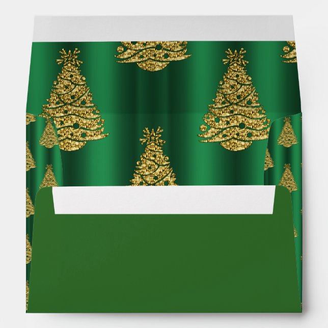 Enveloppe Arbres de Noël dorés sur vert (Dos (Bas))