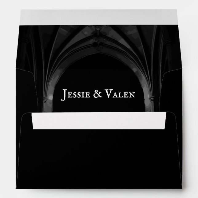 Enveloppe Arc gothique Mariage élégant Noir et Blanc foncé (Dos (Bas))
