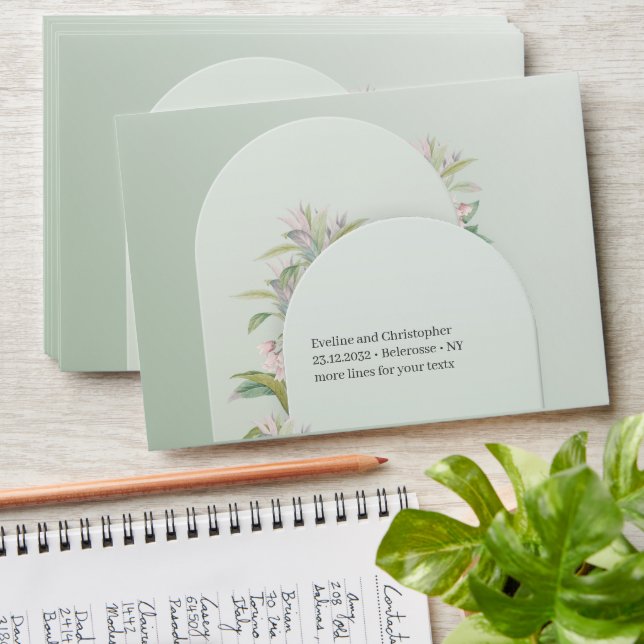 Enveloppe Arc vert sauge moderne boho rousse printemps fleur (Stacked)