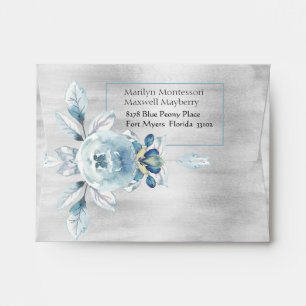 Enveloppe Argent Dusty Blue Peony Enregistrer La Date Merci