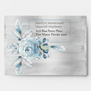 Enveloppe Argent Dusty Blue Peony Mariage 5 x 7 " Invitation