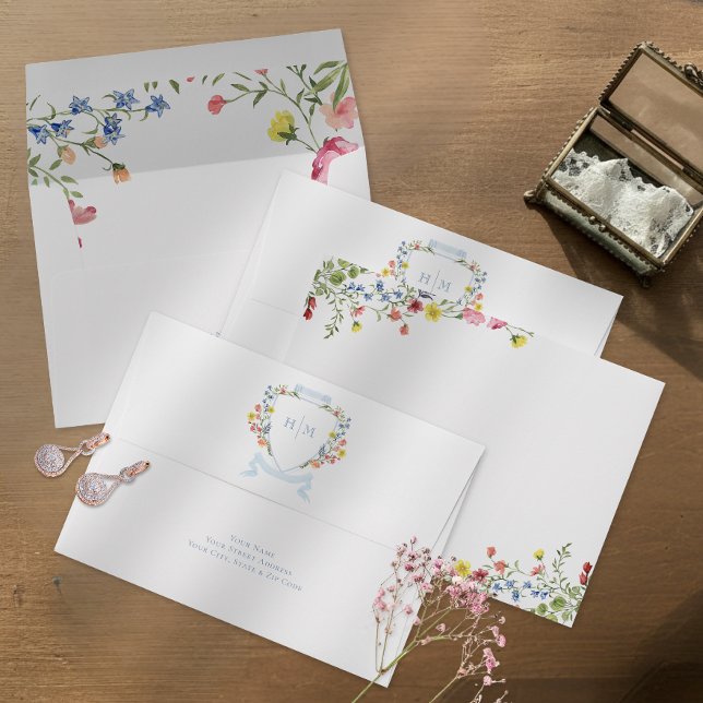 Enveloppe Armoiries de mariage élégantes aux fleurs sauvages (Créateur téléchargé)