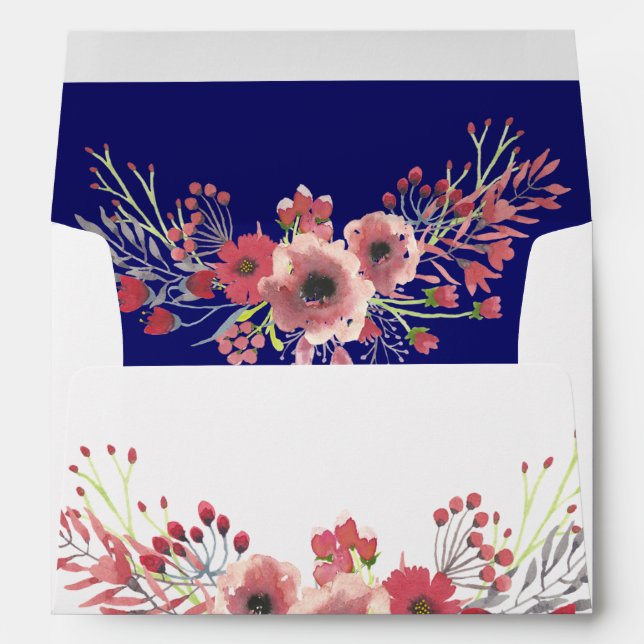 Enveloppe Arrière - plan bleu marine Coral Peony Floral (Dos (Bas))