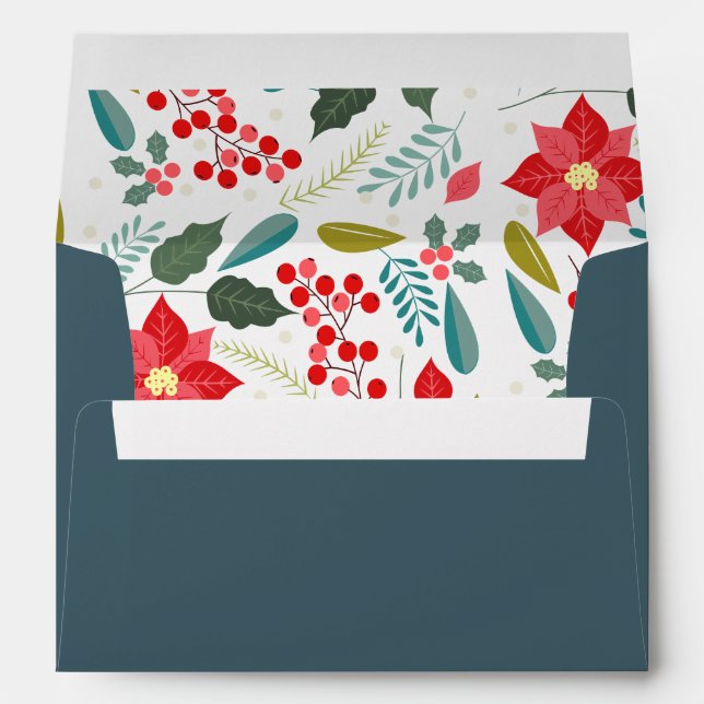 Enveloppe Arrière - plan bleu Rouge Poinsettia Motif Holiday (Dos (Bas))