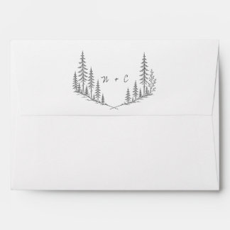 Enveloppe Art de ligne de forêt noir et blanc minimaliste