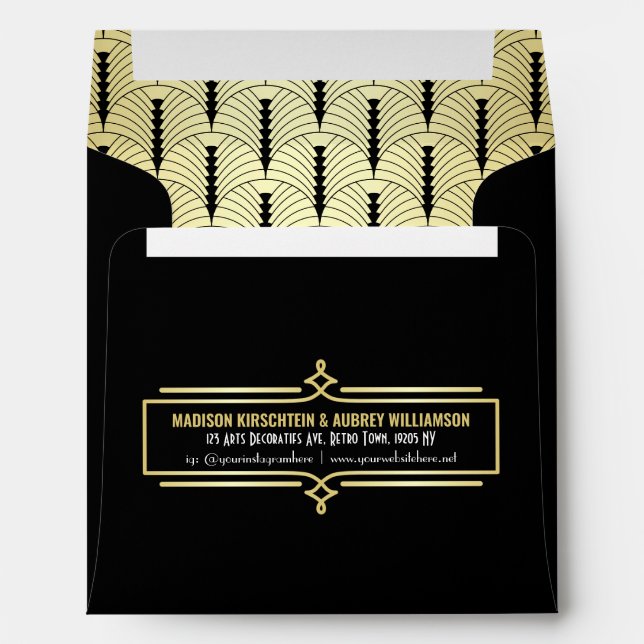 Enveloppe Art Déco Mariage Elegant Gold Black Gatsby (Dos (Bas))