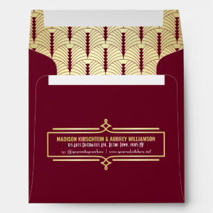 Enveloppe Art Déco Mariage Elégant Gold Burgundy Gatsby