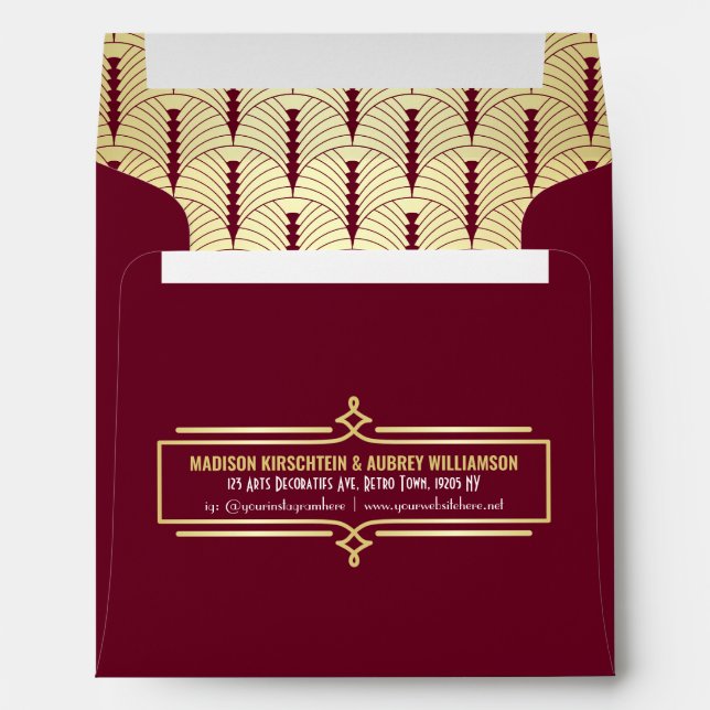 Enveloppe Art Déco Mariage Elégant Gold Burgundy Gatsby (Dos (Bas))