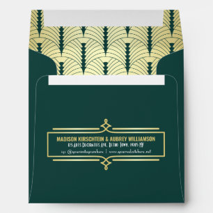 Enveloppe Art Déco Mariage Elegant Gold Green Gatsby