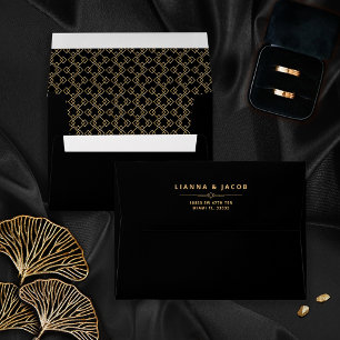 Enveloppe Art Déco Mariage Élégant Noir et Or