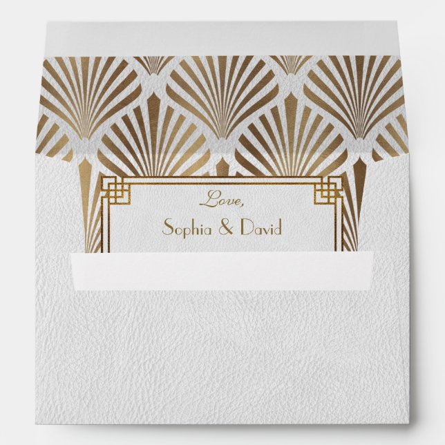 Enveloppe Art Déco White Gold 1920s Mariage Adresse de retou (Dos (Bas))