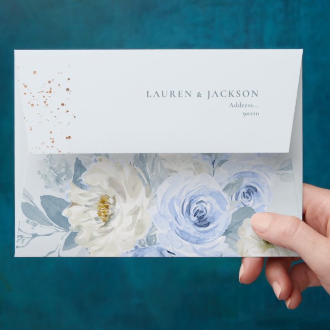 Enveloppe ArtsApp Élégantes Roses Bleu Poussiéreux Aquarelle (Hand)