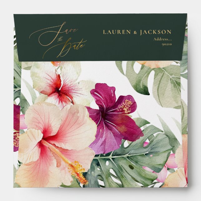 Enveloppe ArtsApp Tropical Paradise Hibiscus Mariage (Dos (Haut rabat))
