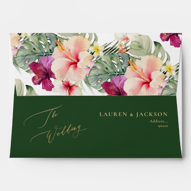 Enveloppe ArtsApp Tropical Paradise Hibiscus Mariage (Dos (Haut rabat))