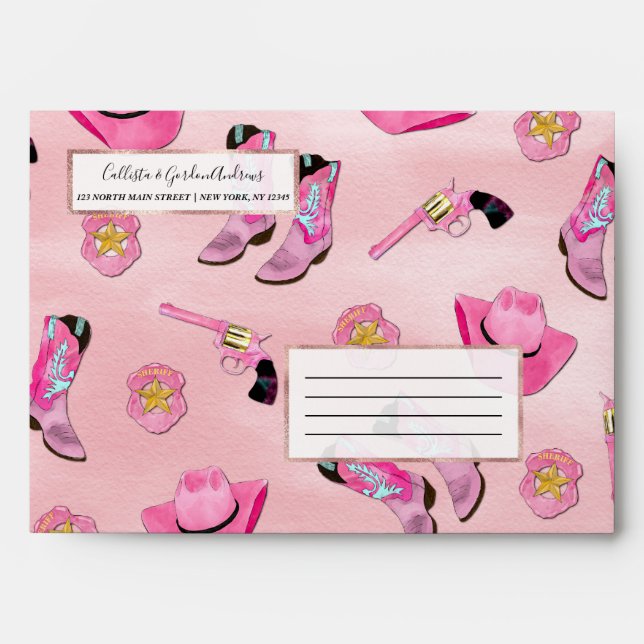 Enveloppe Artsy mignonne fille rose Turquoise fille aquarell (Devant)