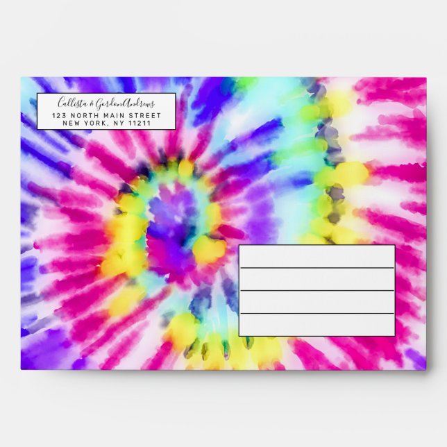 Enveloppe Artsy Neon Rainbow Tie Dye Motif d'aquarelle (Devant)
