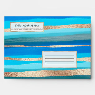 Enveloppe Artsy Ocean Aqua Bleu Or Abstrait Paint Stripes