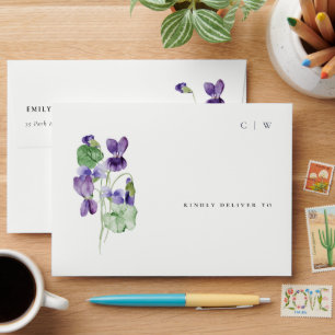 Enveloppe Assez Chic Monogramme Violet Floral Bunch Mariage