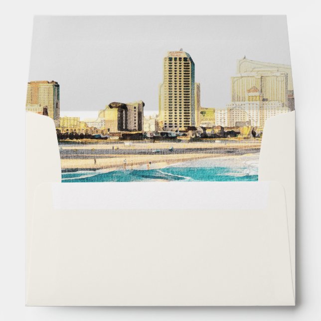 Enveloppe ATLANTIC CITY Aquarelle Skyline Creme (Dos (Bas))