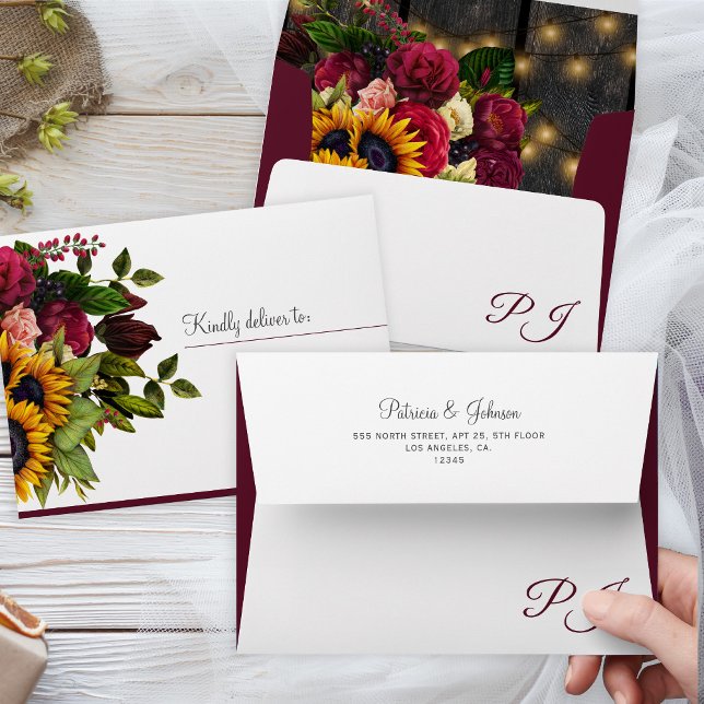 Enveloppe Automne automne rustique élégant bordeaux mariage (Créateur téléchargé)