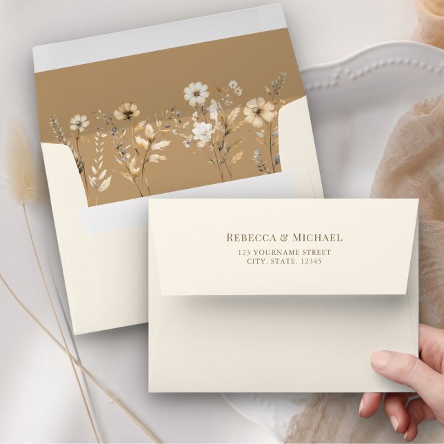 Enveloppe Automne Boho Fleur sauvage Tan Cream Mariage (Créateur téléchargé)