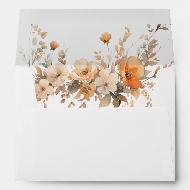 Enveloppe Automne Brown & Orange Fleur sauvage Mariage (Dos (Bas))