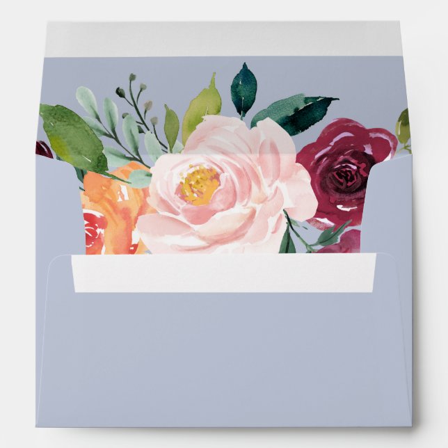 Enveloppe Automne Floral Dusty Faire-part de mariage bleu (Dos (Bas))