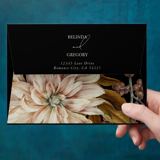 Enveloppe Automne Floral Noir 5x7 Faire-part de mariage (Hand)