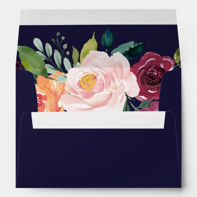Enveloppe Automne Floral Rose Faire-part de mariage or (Dos (Bas))