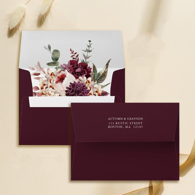 Enveloppe Automne Romance Mariage Préimpression Adresse 5x7 (Inside & Back)