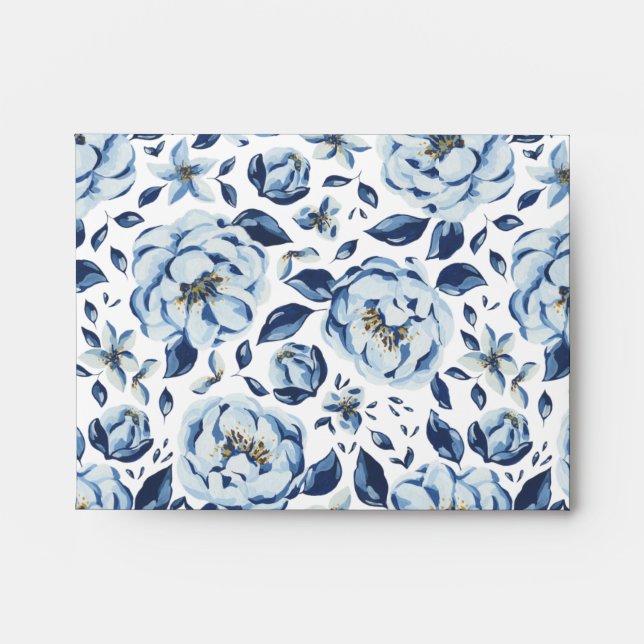 Enveloppe aux roses bleues peintes illustrées (Devant)