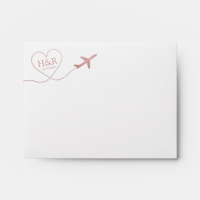Enveloppe Avion Coeur rose Romantique Monogramme Voyage (Devant)