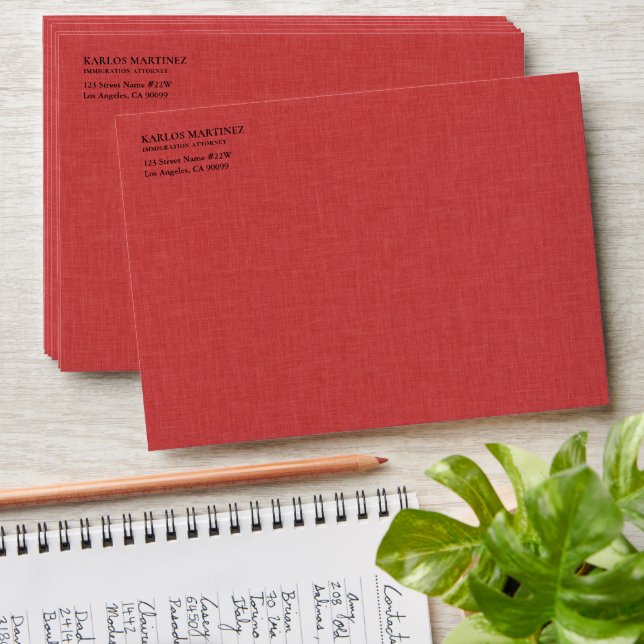 Enveloppe Avocat en immigration en lin rouge (Stacked)
