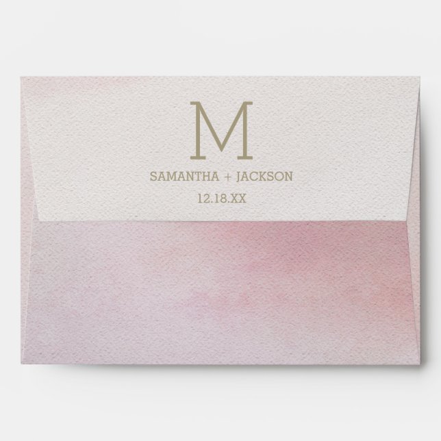 Enveloppe Awash Elegant Aquarelle Blush Mariage Monogramme (Dos (Haut rabat))