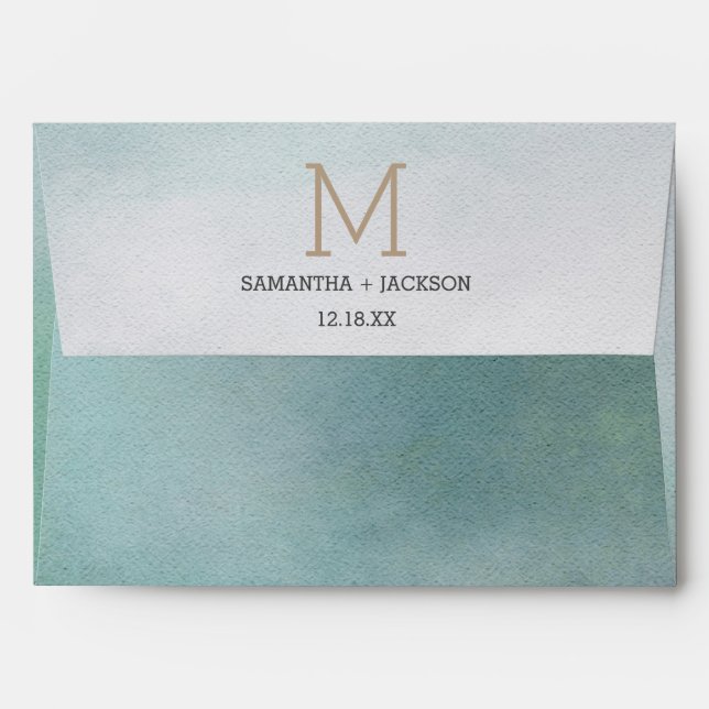 Enveloppe Awash Elegant Aquarelle dans Ocean Mariage Monogra (Dos (Haut rabat))