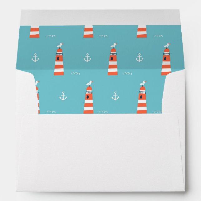 Enveloppe Baby Boy Phare et Motif d'Ancres sur Blue (Dos (Bas))