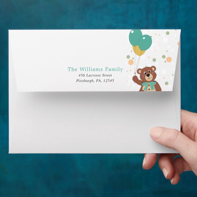 Enveloppe Baby Party Genre Neutre Mignonne Ours Adresse de r (Hand)