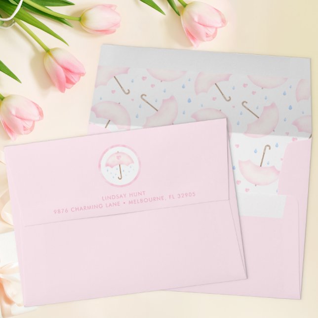 Enveloppe Baby shower à parapluie rose (Pink Baby Shower Invitation Envelope)