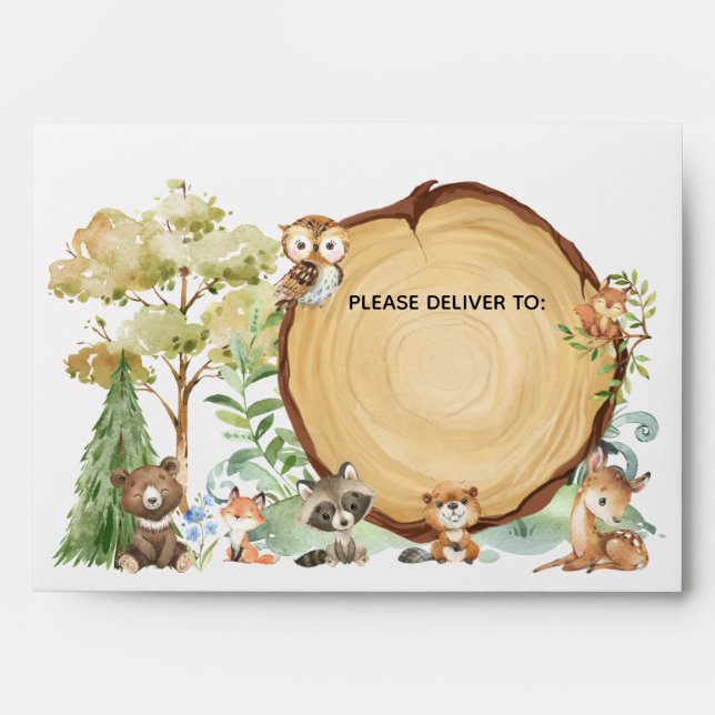 Enveloppe Baby shower animal forestier (Devant)