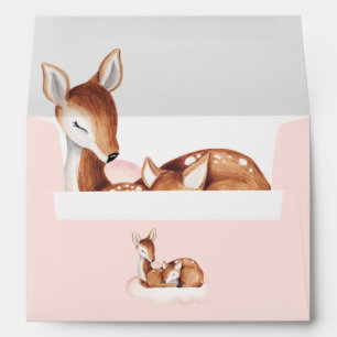 Enveloppe Baby shower Aquarelle Cerf rose pâle