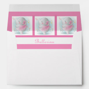 Enveloppe Baby shower Ballerina Eléphant Rose Cute