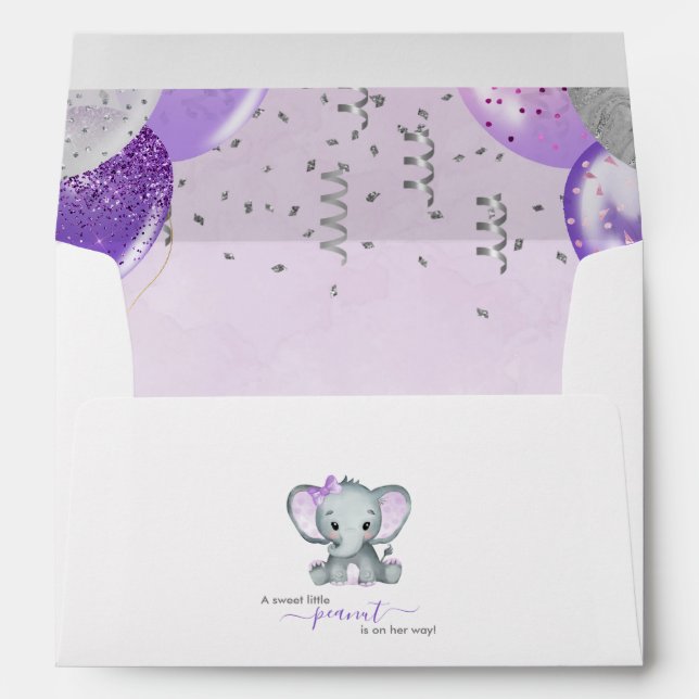 Enveloppe Baby shower Ballons de fille Eléphante mignonne (Dos (Bas))